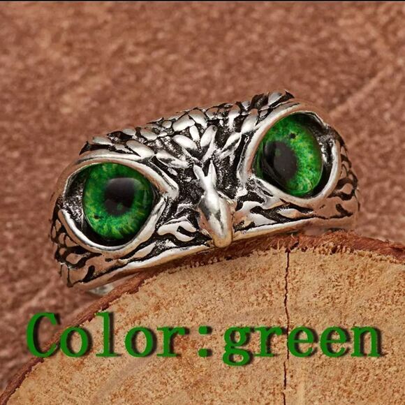 💎251💎 Vintage Style Bird of Prey, Owl Eyes Silver Stainless Steel Ring - Picture 8 of 16